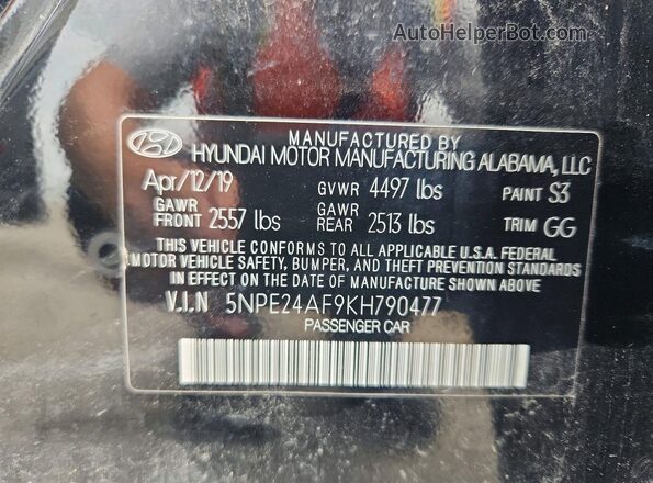5NPE24AF9KH790477 2019 HYUNDAI SONATA Black Вид підкапотного простору