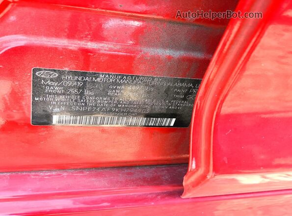 5NPE24AF9KH794903 2019 HYUNDAI SONATA Red Engine compartment view