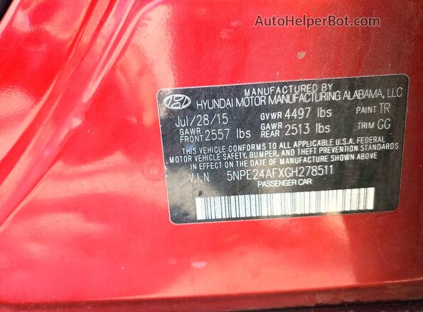 5NPE24AFXGH278511 2016 HYUNDAI SONATA Red Շարժիչի բաժամունքի տեսք