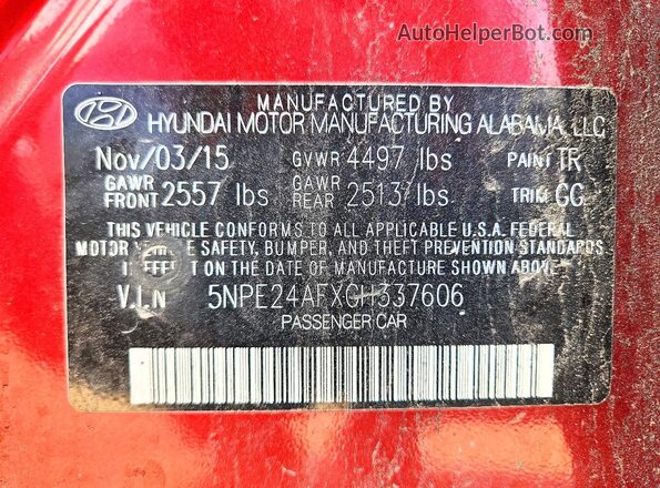 5NPE24AFXGH337606 2016 HYUNDAI SONATA Red Շարժիչի բաժամունքի տեսք