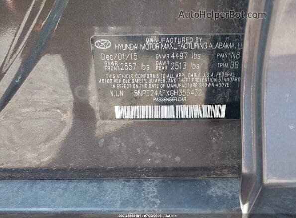 5NPE24AFXGH356432 2016 HYUNDAI SONATA Brown Вид підкапотного простору