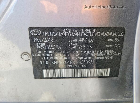 5NPE24AFXHH530971 2017 HYUNDAI SONATA Silver Շարժիչի բաժամունքի տեսք