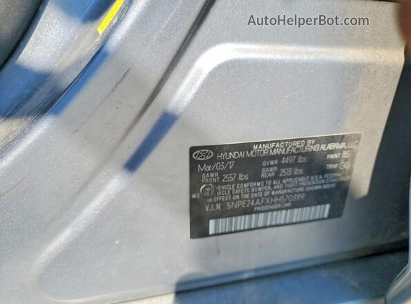 5NPE24AFXHH570399 2017 HYUNDAI SONATA Серебряный Вид подкапотного пространства