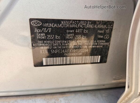 5NPE24AFXHH590264 2017 HYUNDAI SONATA Silver Вид підкапотного простору