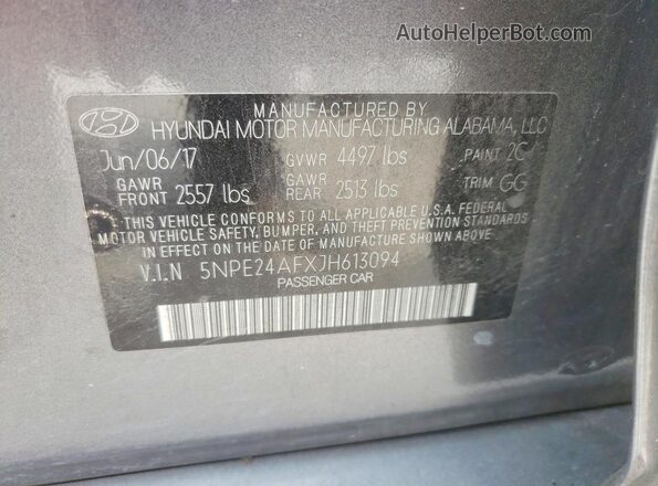 5NPE24AFXJH613094 2018 HYUNDAI SONATA Серый Вид наклейки с VIN-кодом