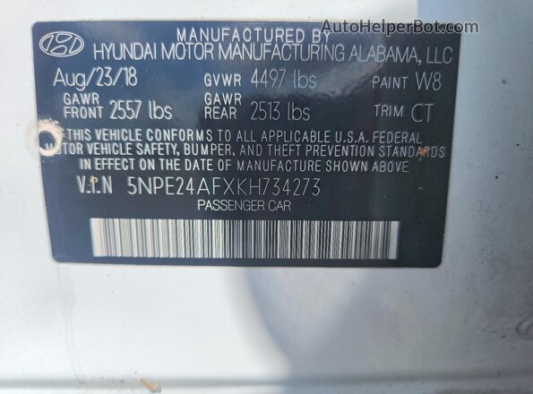 5NPE24AFXKH734273 2019 HYUNDAI SONATA White Vista del compartimento del motor