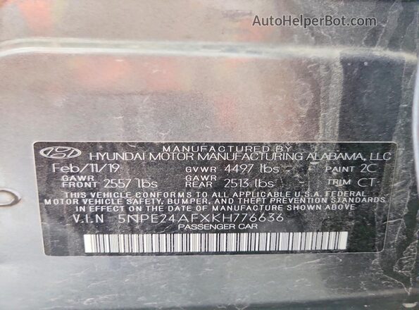 5NPE24AFXKH776636 2019 HYUNDAI SONATA Серый Вид подкапотного пространства