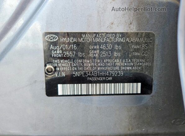 5NPE34AB1HH479239 2017 HYUNDAI SONATA Silver Widok naklejki z numerem VIN