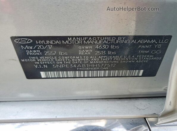 5NPE34AB1HH577512 2017 HYUNDAI SONATA Silver Widok komory silnika
