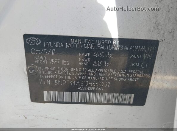 5NPE34AB1JH663232 2018 HYUNDAI SONATA White Вид підкапотного простору