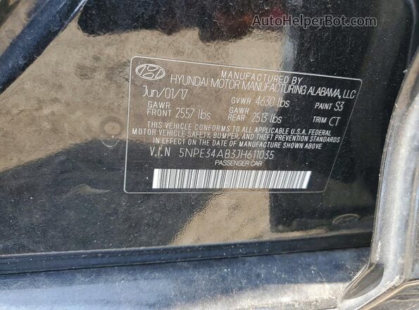 5NPE34AB3JH611035 2018 HYUNDAI SONATA Черный Вид наклейки с VIN-кодом