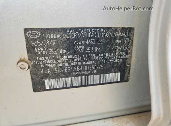 5NPE34AB4HH558775 2017 HYUNDAI SONATA Серебряный Вид подкапотного пространства