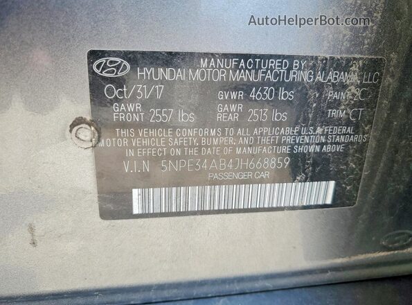 5NPE34AB4JH668859 2018 HYUNDAI SONATA Gray Engine compartment view