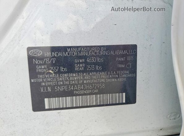 5NPE34AB4JH672958 2018 HYUNDAI SONATA White Widok komory silnika