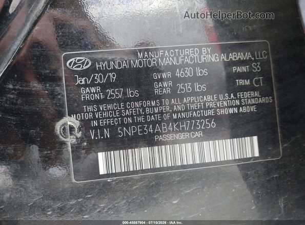 5NPE34AB4KH773256 2019 HYUNDAI SONATA Black Widok komory silnika
