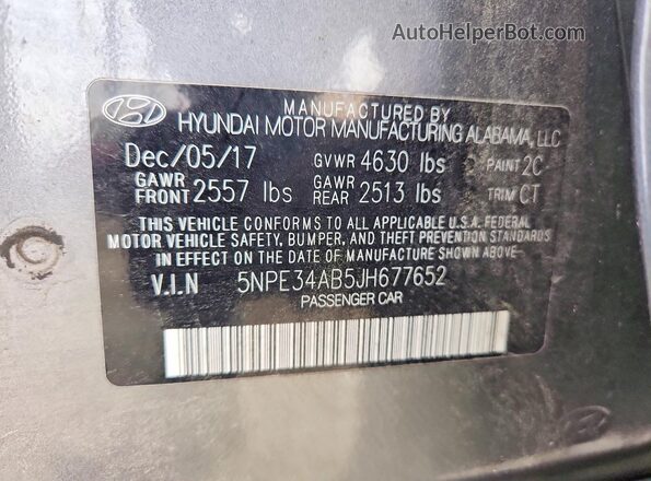 5NPE34AB5JH677652 2018 HYUNDAI SONATA Gray Շարժիչի բաժամունքի տեսք