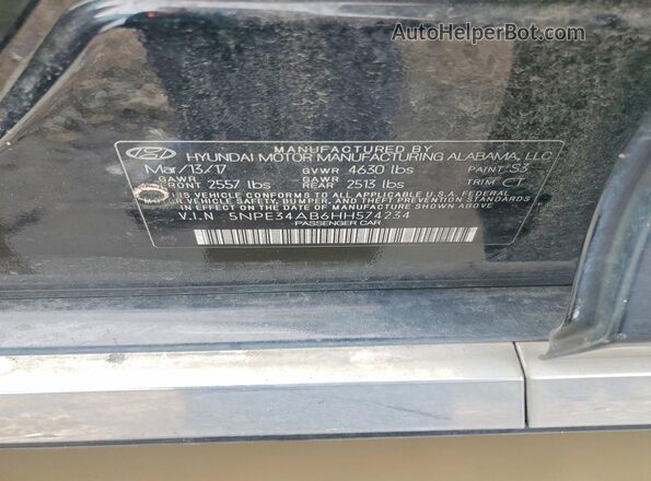 5NPE34AB6HH574234 2017 HYUNDAI SONATA Black Vista del compartimento del motor