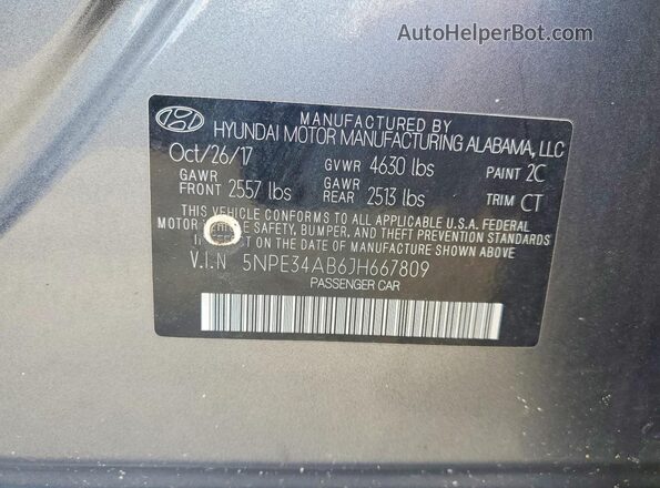 5NPE34AB6JH667809 2018 HYUNDAI SONATA Серый Вид наклейки с VIN-кодом