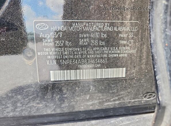 5NPE34AB8JH634861 2018 HYUNDAI SONATA Black ძრავის განყოფილების ხედი