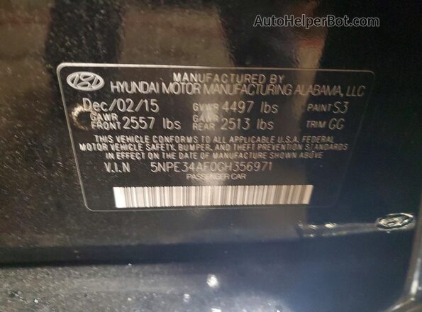 5NPE34AF0GH356971 2016 HYUNDAI SONATA Black Widok naklejki z numerem VIN