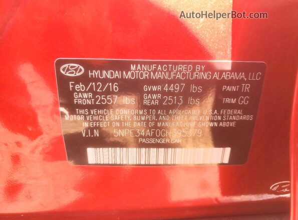 5NPE34AF0GH395379 2016 HYUNDAI SONATA Красный Вид подкапотного пространства