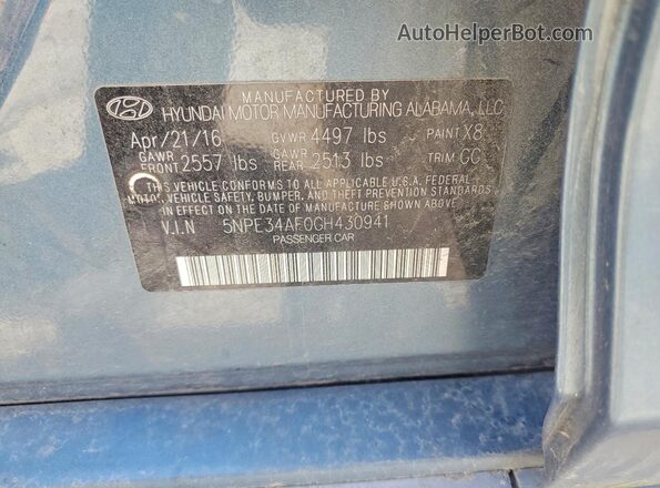 5NPE34AF0GH430941 2016 HYUNDAI SONATA Blue Widok komory silnika