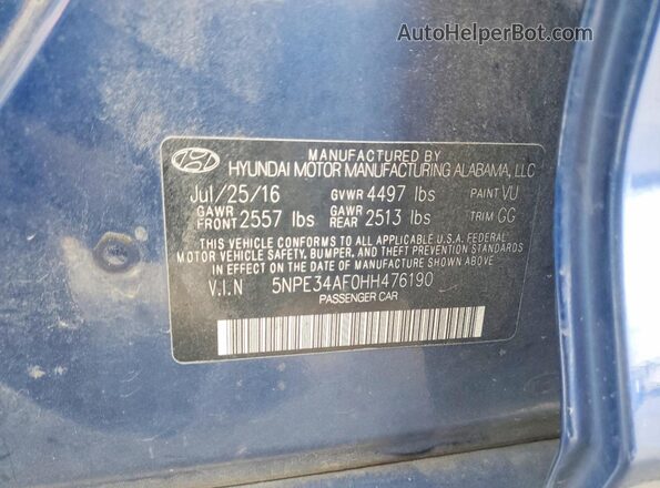 5NPE34AF0HH476190 2017 HYUNDAI SONATA Blue Вид підкапотного простору