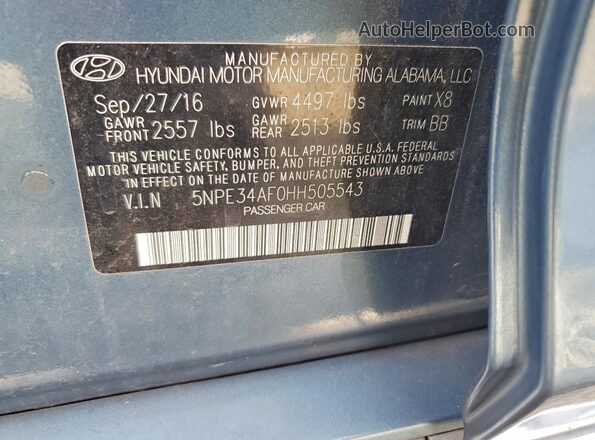 5NPE34AF0HH505543 2017 HYUNDAI SONATA Blue Engine compartment view
