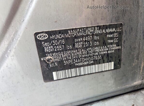 5NPE34AF0HH507938 2017 HYUNDAI SONATA Blue Vista del compartimento del motor