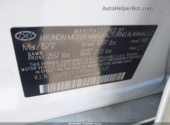 5NPE34AF0HH575527 2017 HYUNDAI SONATA White Vista del compartimento del motor