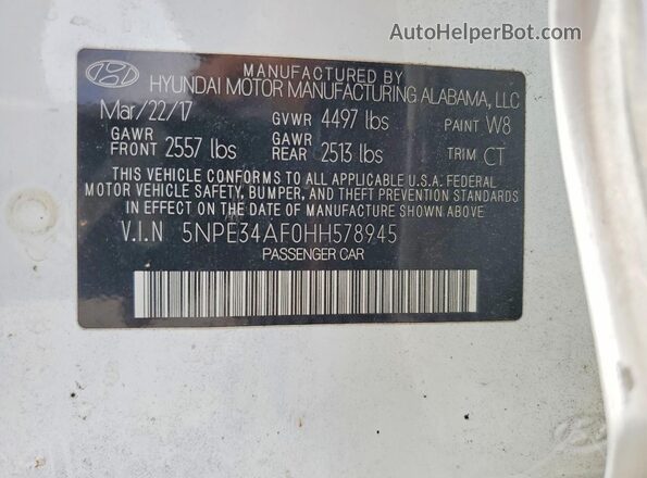 5NPE34AF0HH578945 2017 HYUNDAI SONATA White Engine compartment view