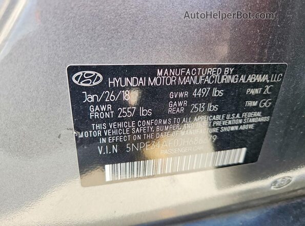 5NPE34AF0JH686679 2018 HYUNDAI SONATA Gray Vista de la etiqueta del VIN