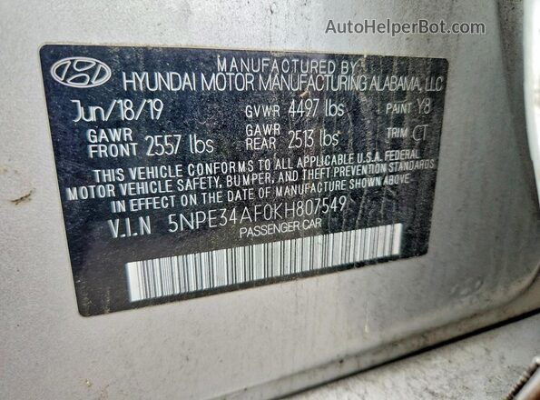 5NPE34AF0KH807549 2019 HYUNDAI SONATA Silver Widok komory silnika