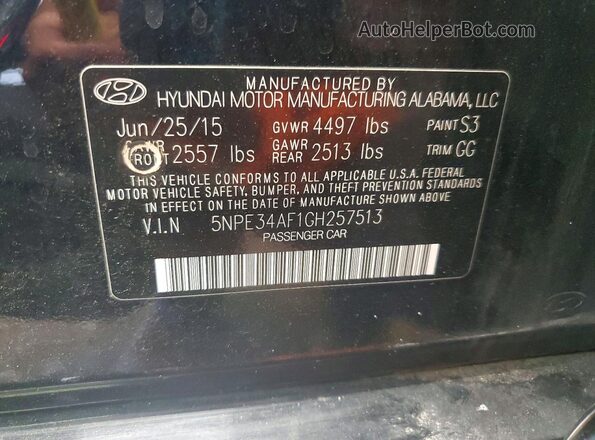 5NPE34AF1GH257513 2016 HYUNDAI SONATA Black Vista del compartimento del motor
