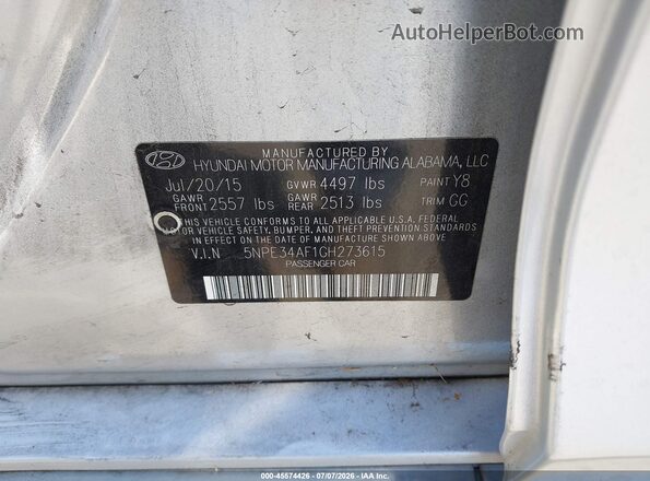 5NPE34AF1GH273615 2016 HYUNDAI SONATA Silver Вид підкапотного простору