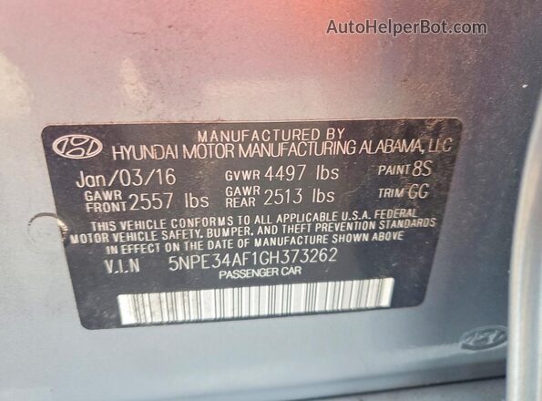 5NPE34AF1GH373262 2016 HYUNDAI SONATA Silver Vista del compartimento del motor