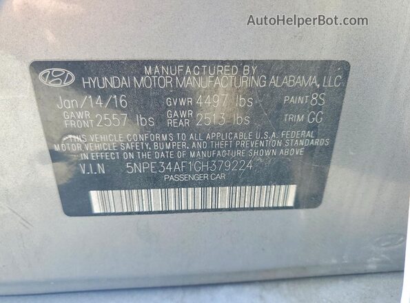 5NPE34AF1GH379224 2016 HYUNDAI SONATA Silver ძრავის განყოფილების ხედი