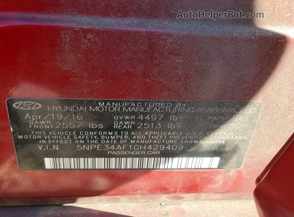 5NPE34AF1GH429409 2016 HYUNDAI SONATA Burgundy Engine compartment view