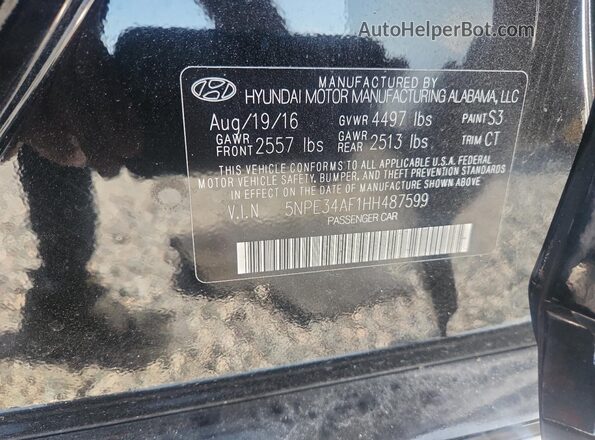 5NPE34AF1HH487599 2017 HYUNDAI SONATA Black ძრავის განყოფილების ხედი