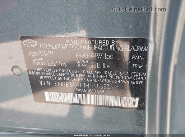 5NPE34AF1HH585533 2017 HYUNDAI SONATA Gray Vista del compartimento del motor
