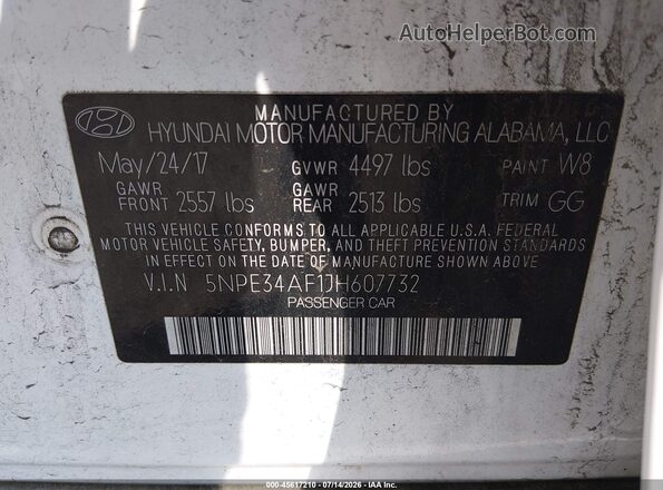 5NPE34AF1JH607732 2018 HYUNDAI SONATA White Շարժիչի բաժամունքի տեսք