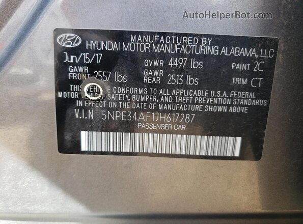 5NPE34AF1JH617287 2018 HYUNDAI SONATA Gray Շարժիչի բաժամունքի տեսք