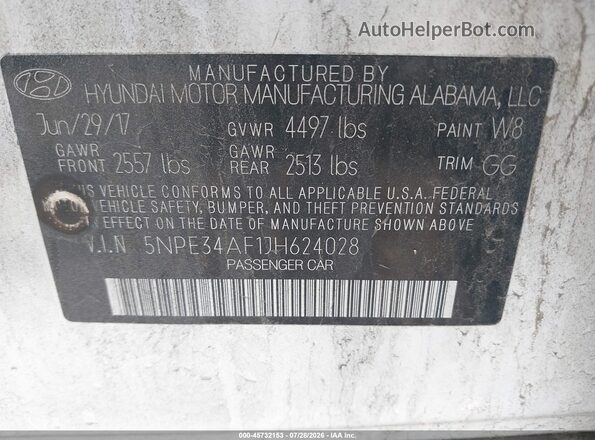 5NPE34AF1JH624028 2018 HYUNDAI SONATA White Widok komory silnika