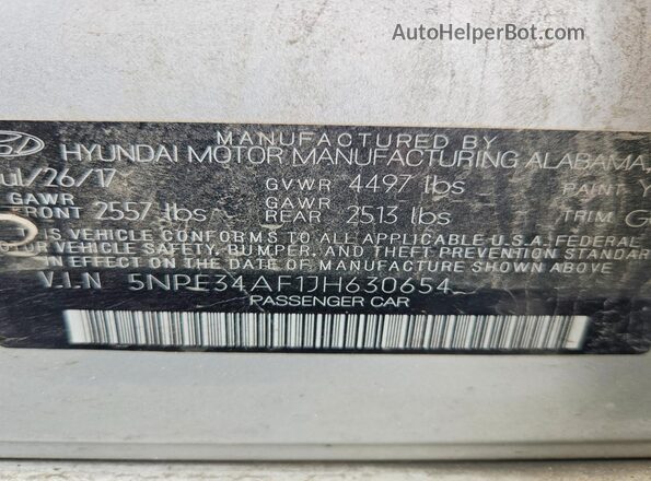 5NPE34AF1JH630654 2018 HYUNDAI SONATA Silver Вид підкапотного простору