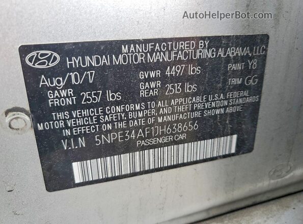 5NPE34AF1JH638656 2018 HYUNDAI SONATA Silver Engine compartment view