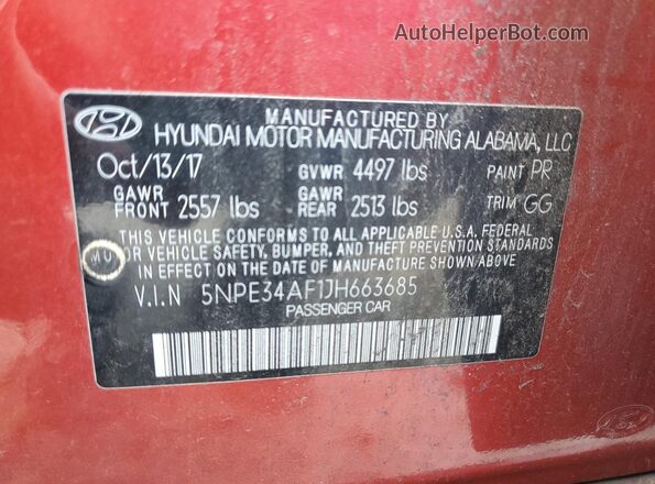 5NPE34AF1JH663685 2018 HYUNDAI SONATA Красный Вид подкапотного пространства