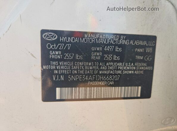 5NPE34AF1JH668207 2018 HYUNDAI SONATA White Vista del compartimento del motor