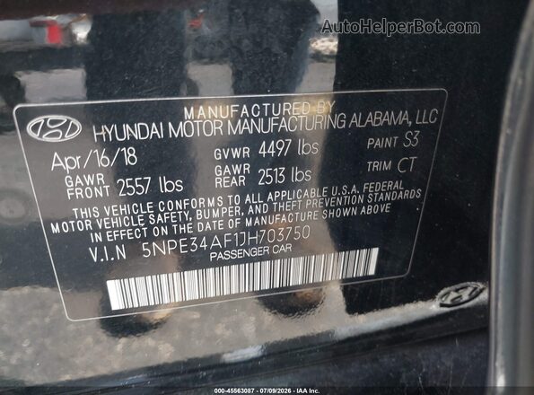 5NPE34AF1JH703750 2018 HYUNDAI SONATA Black Շարժիչի բաժամունքի տեսք