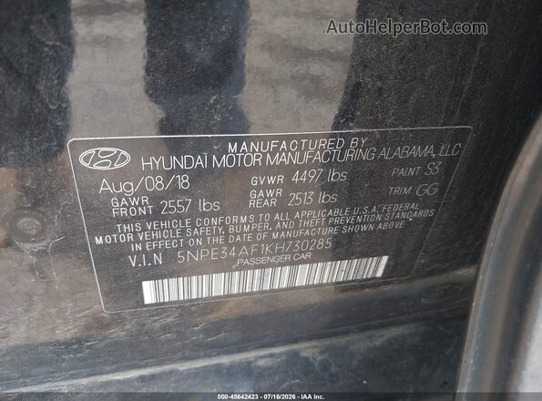 5NPE34AF1KH730285 2019 HYUNDAI SONATA Black Շարժիչի բաժամունքի տեսք