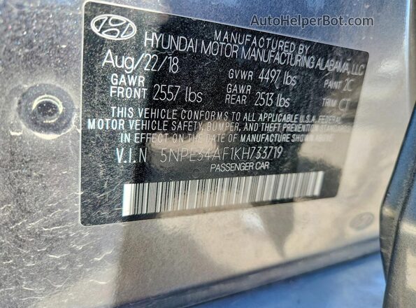 5NPE34AF1KH733719 2019 HYUNDAI SONATA Серый Вид подкапотного пространства